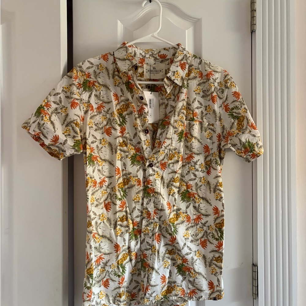 Bellfield Men's Floral Button Down Shirt - Orange, Green, White